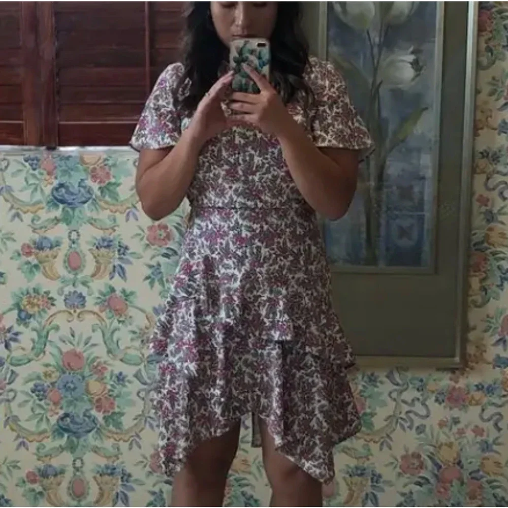 StyleStalker White Floral Mini Dress SMALL Ruffle Cottage Party Designer $200
